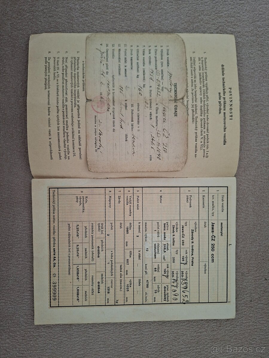 Technický průkaz Jawa ČZ 250 / 353 malý + velký - 3