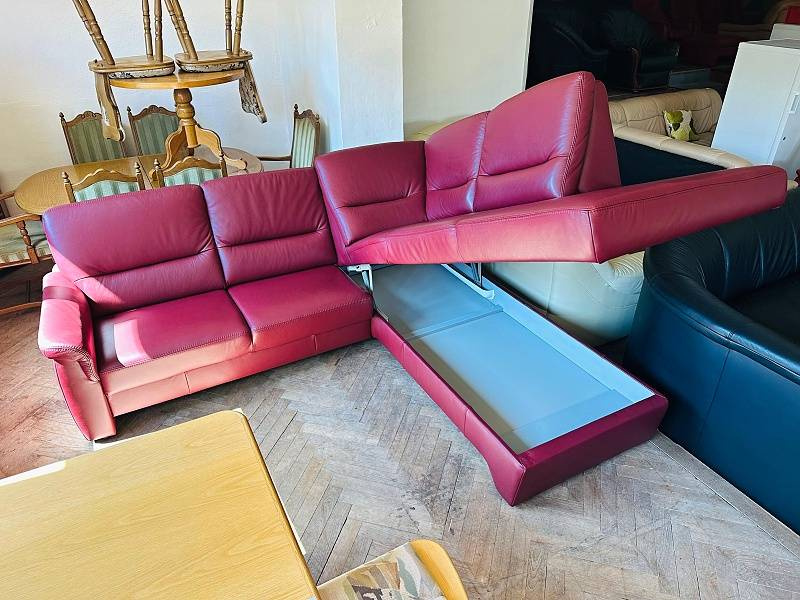 949 Kožená rohová sedací souprava sedačka vínová - 3
