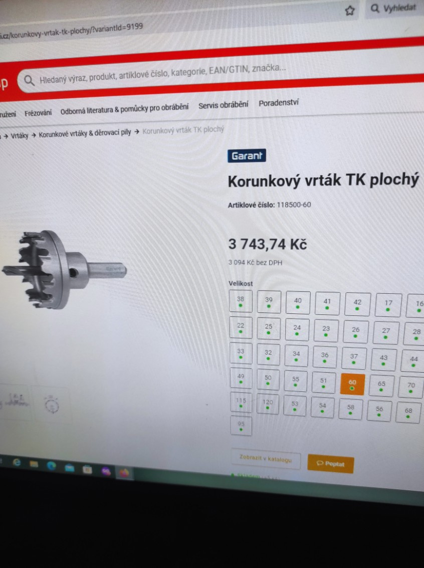 Korunkový vrták TK plochý vel.60 - 3
