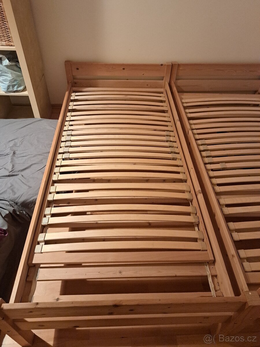 2x dřevěná postel 90x200 + rošty, Brno - 3