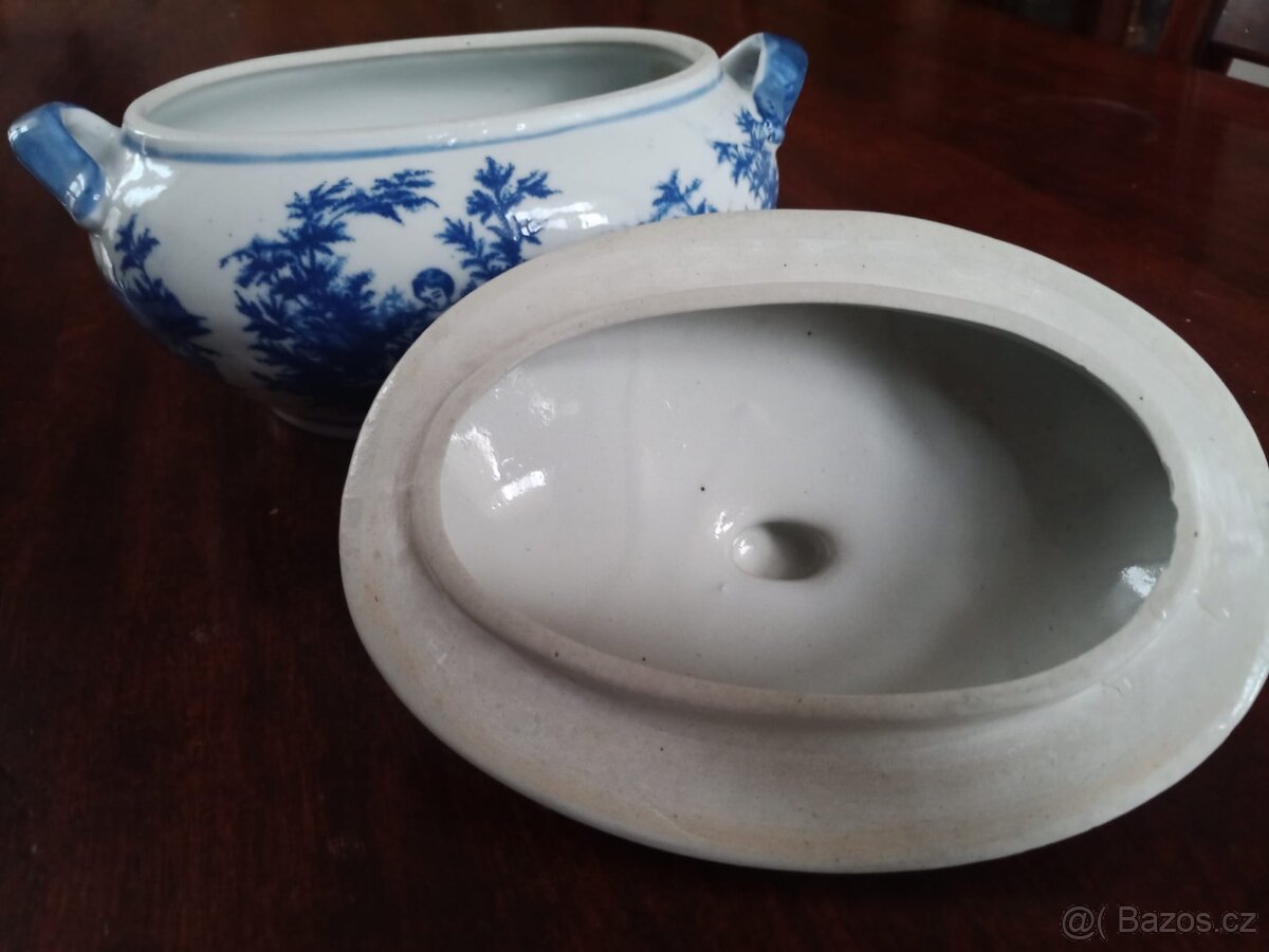 Nádherný starožitný modrý porcelán romantický design - 3