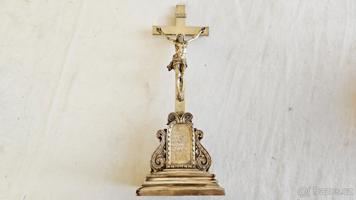 Ag stříbro stolní krucifix loťák rok 1864 biedermeier styl - 3