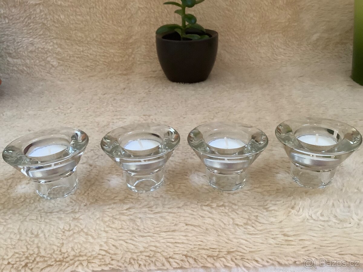 krásné elegantní skleněné SVÍCNY na velké i malé svíčky 4 ks - 3