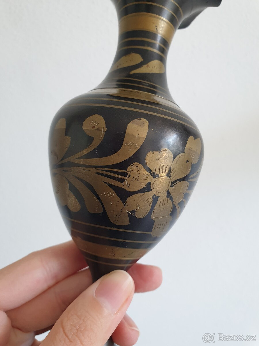 Starožitná mosazná kovová váza Indie India - 3