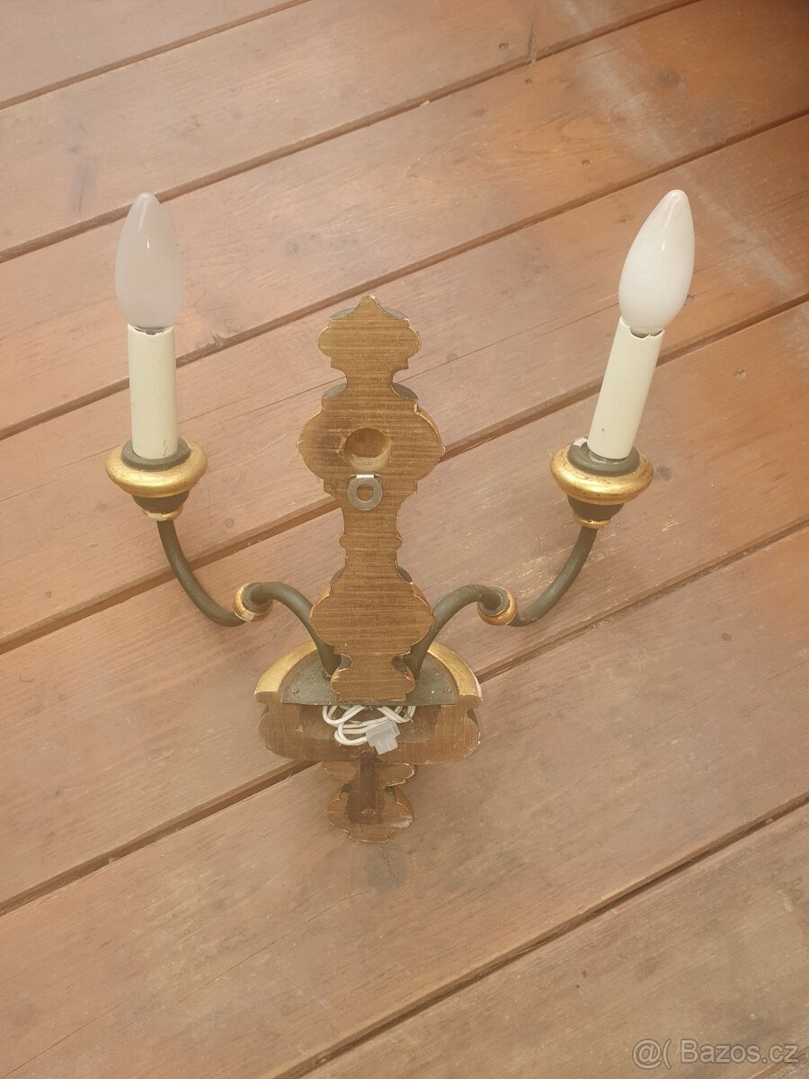 Retro ramenny lustr, plus dvě nástěnné lampy a jeden sklene. - 3