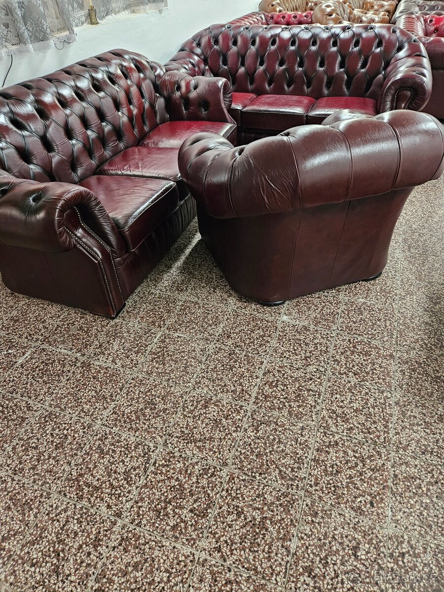 CHESTERFIELD ŠTÝL,KOŽENÁ SEDAČKA 3+3+1,ZĽACNENÁ - 3