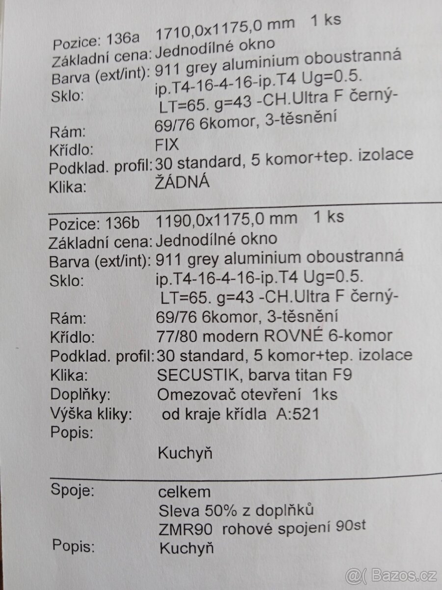 Jednodílné okno Sestava pozice 136a - 3