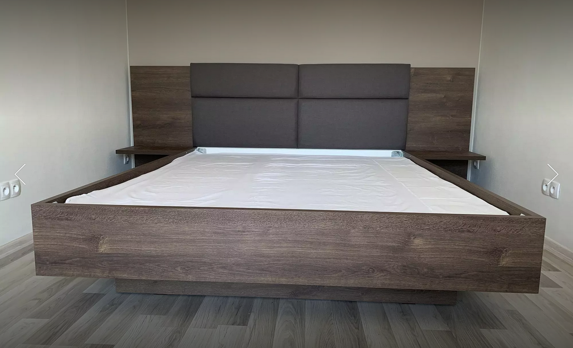 Nová designová postel, 2x noční stolek, rošty a matrace - 3