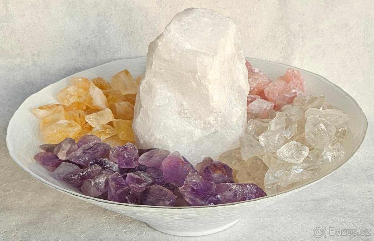 Fontána z minerálů - křišťál, ametyst, růženín, citrín - 3