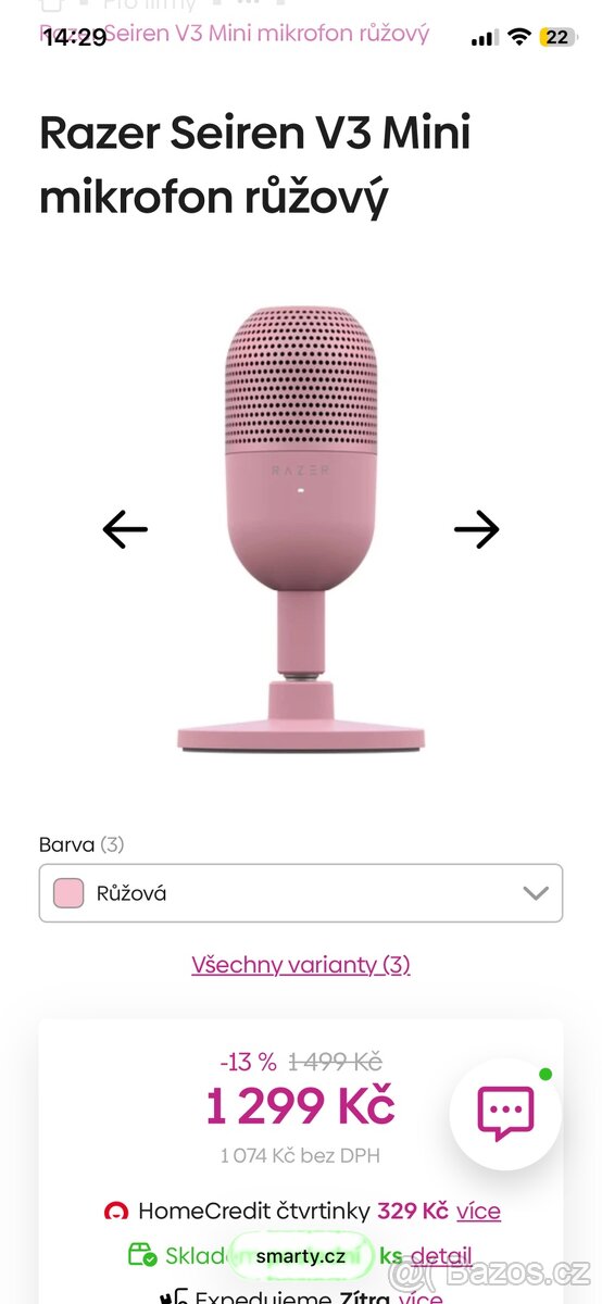 Razer Seiren V3 Mini mikrofon růžový - 3