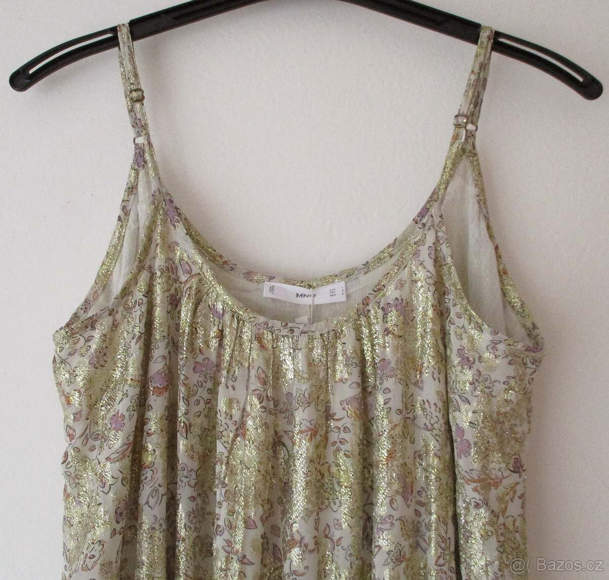 Dlouhé letní šaty květované zlaté Mango L XL 40 42 - 3