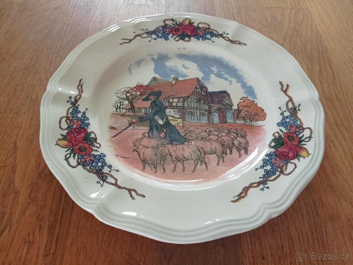 VINTAGE FAJÁNS TALÍŘ SARREGUEMINES HENRI LOUX FRANCIE - 3