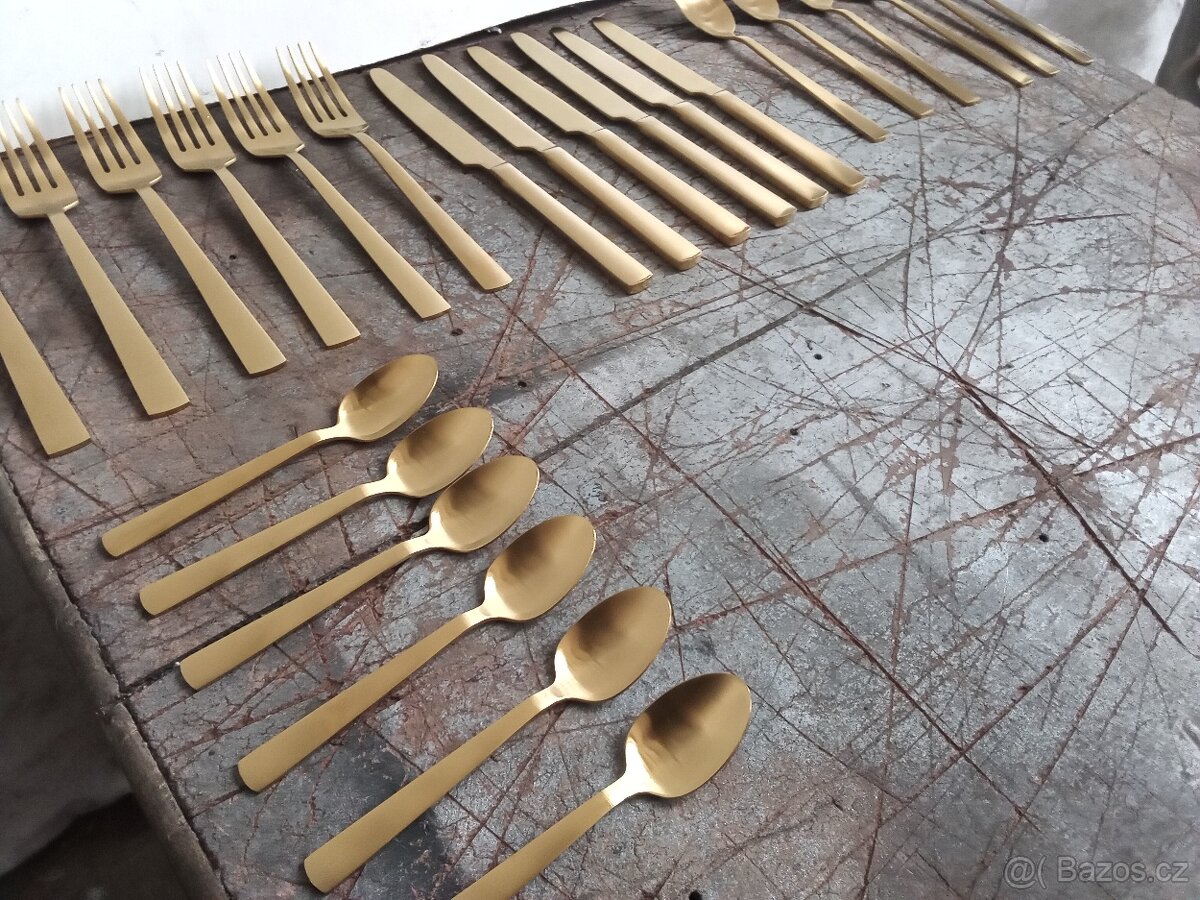 NOVÁ 24 dílná sada zlatých příborů Björn nepoužité - 3
