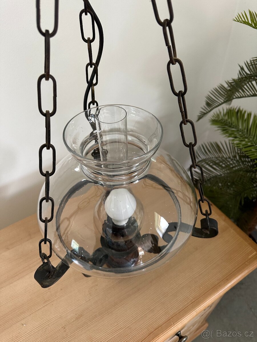 Rustikální elektrický závěsný lustr. Petrolejovka. - 3