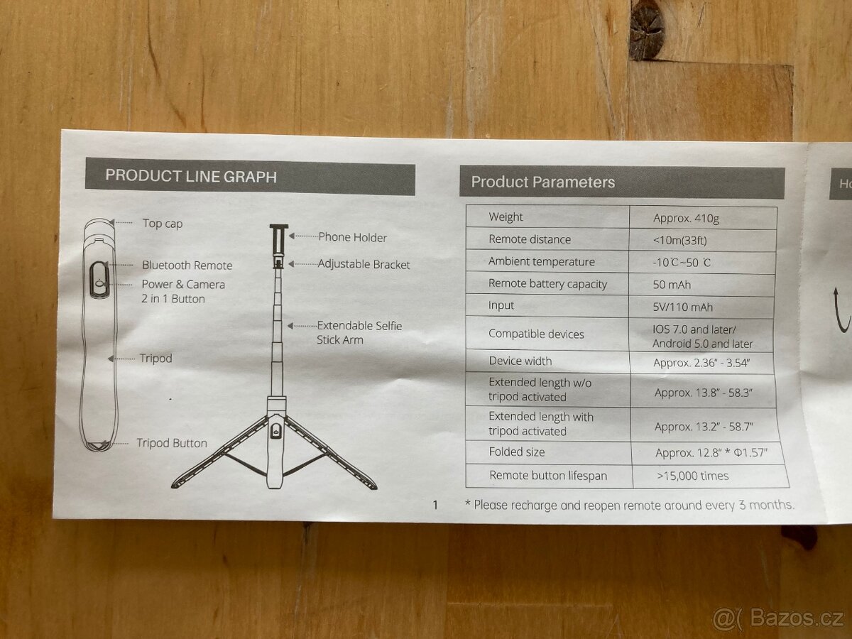 Selfie stick (tyč), stativ, Bluetooth - 3