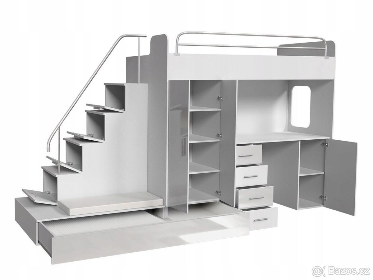 Vyvýšená postel PARADISE 5, Bílá Bílá Lesk - 3