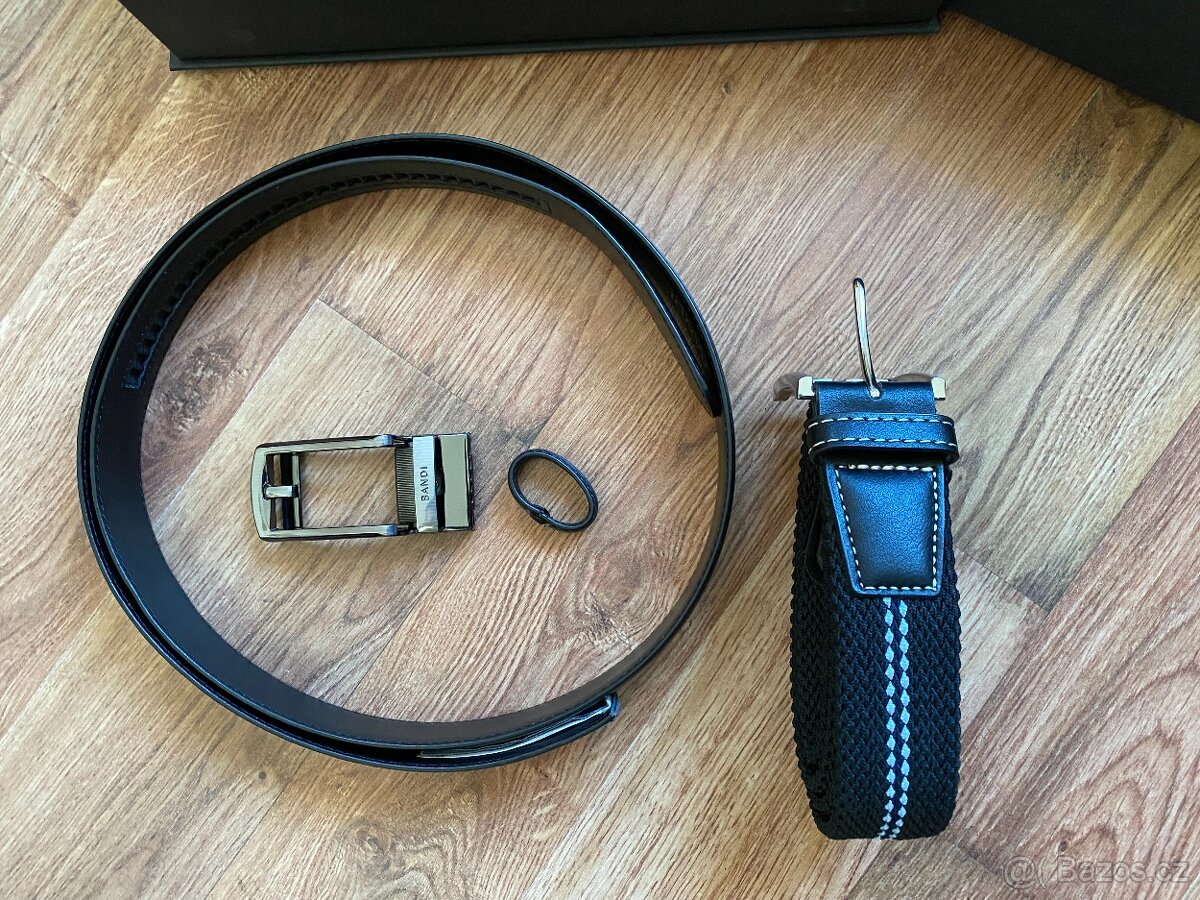 Nový dárkový set opasků Bandi - kožený černý, pružný černý - 3