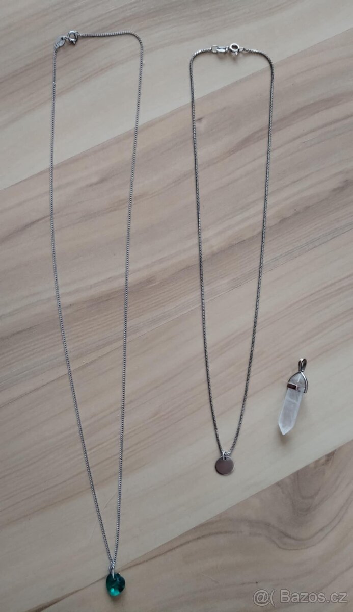 2x stříbrný řetízek, přívěsek srdce, penízek - 3