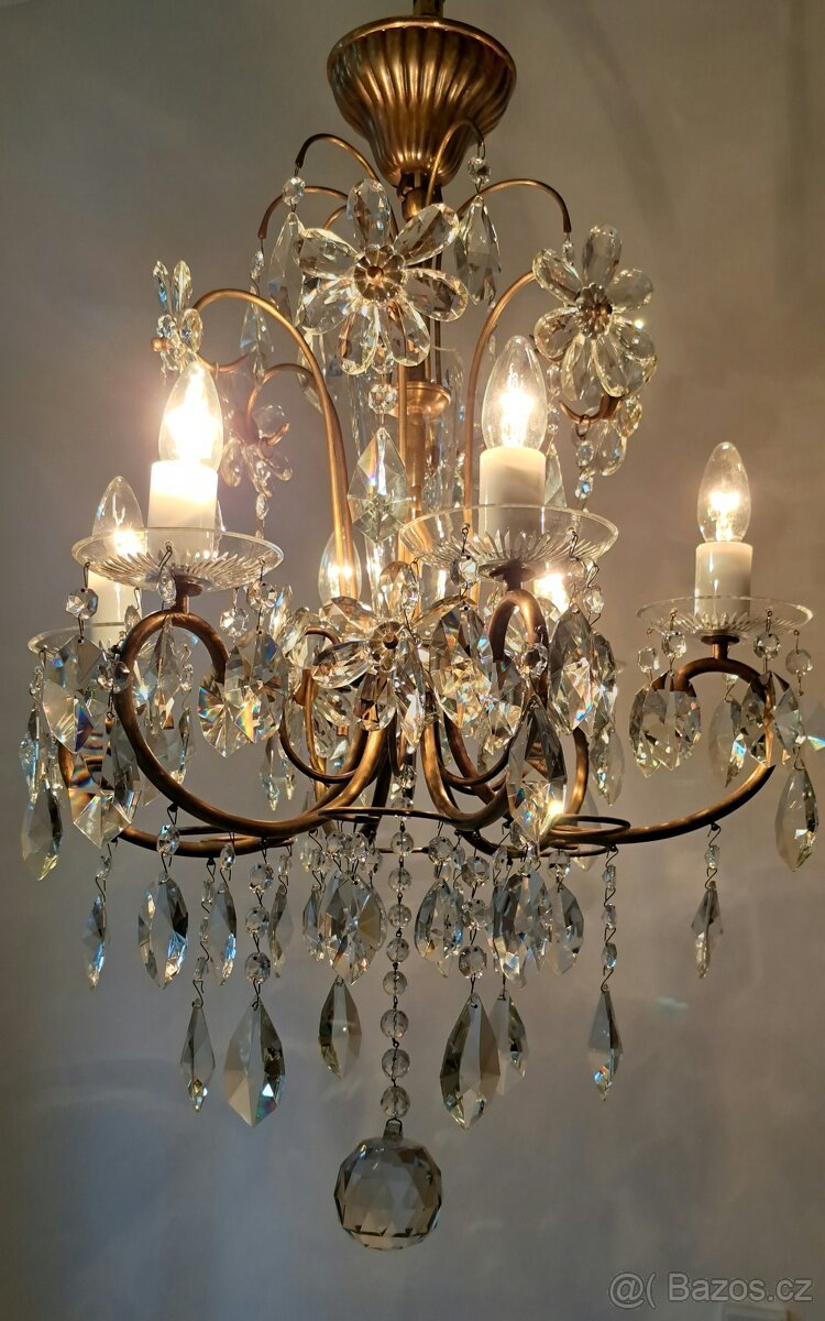 Starožitný křišťálový lustr, lustřík, osvětlení - 3