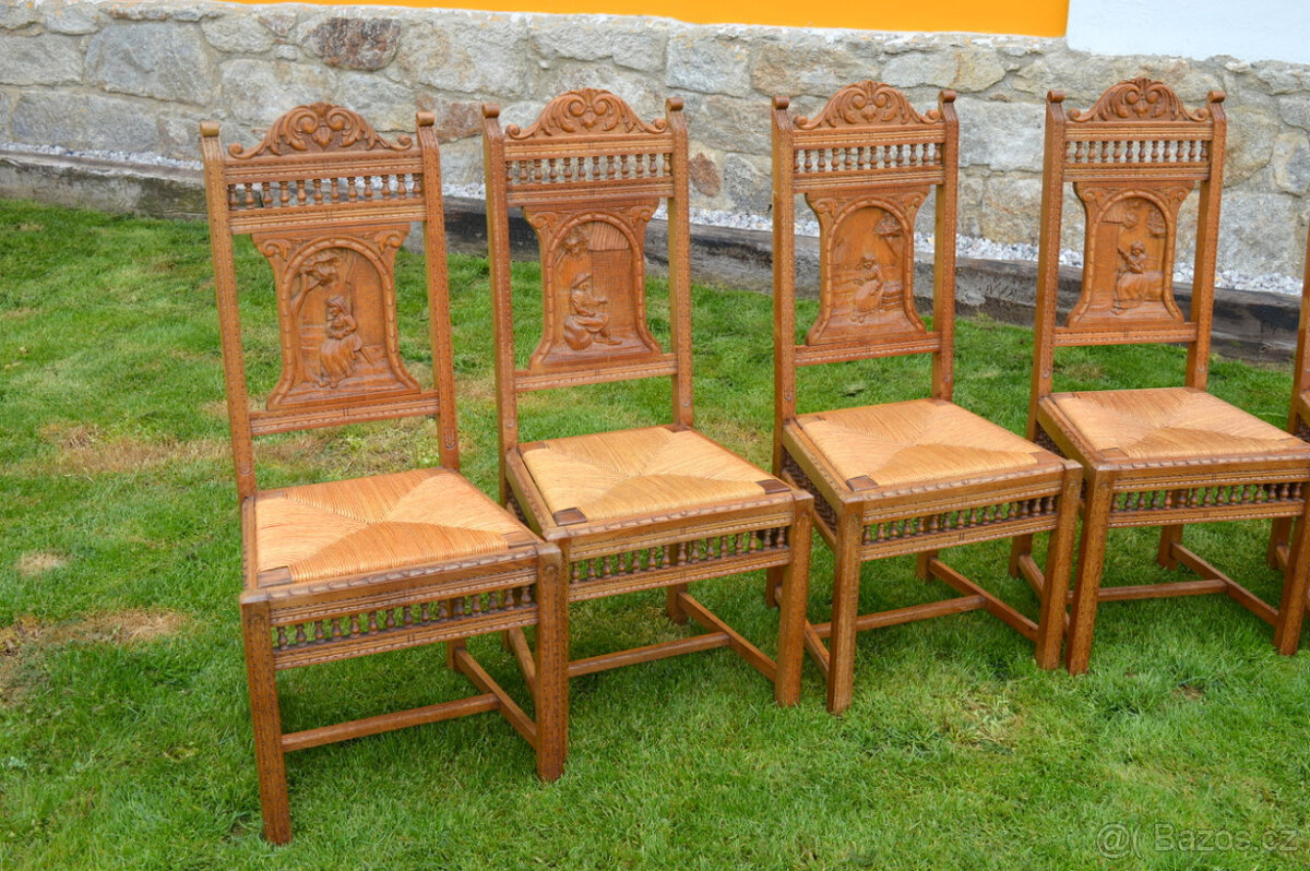 Starožitné židle 6 ks s řezbou - 3