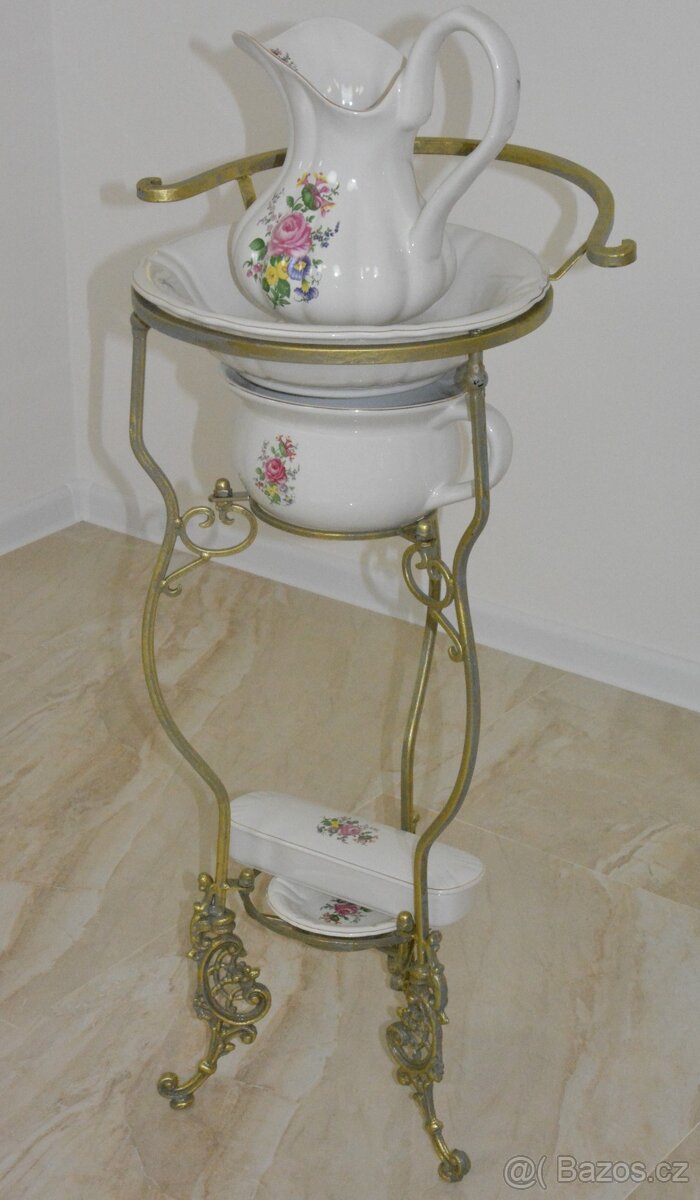 Retro porcelánový mycí set na kovovém stojanu (1) - 3