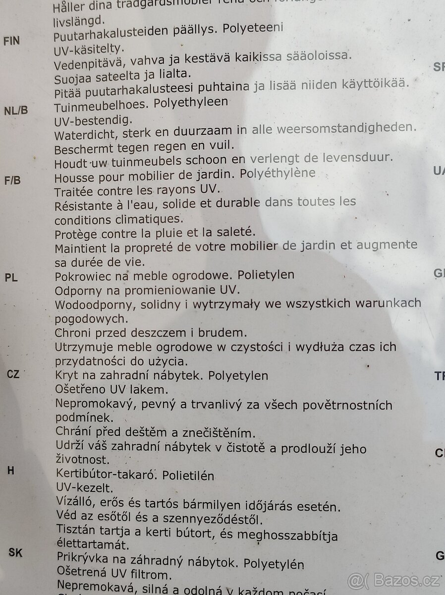 Kryt na zahradní nábytek kus 100,-Kč - 3