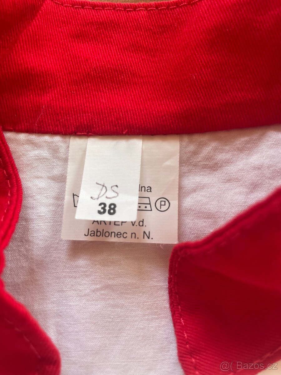 Bílý kuchařský rondon dvouřadý s červenou kombinací - 3