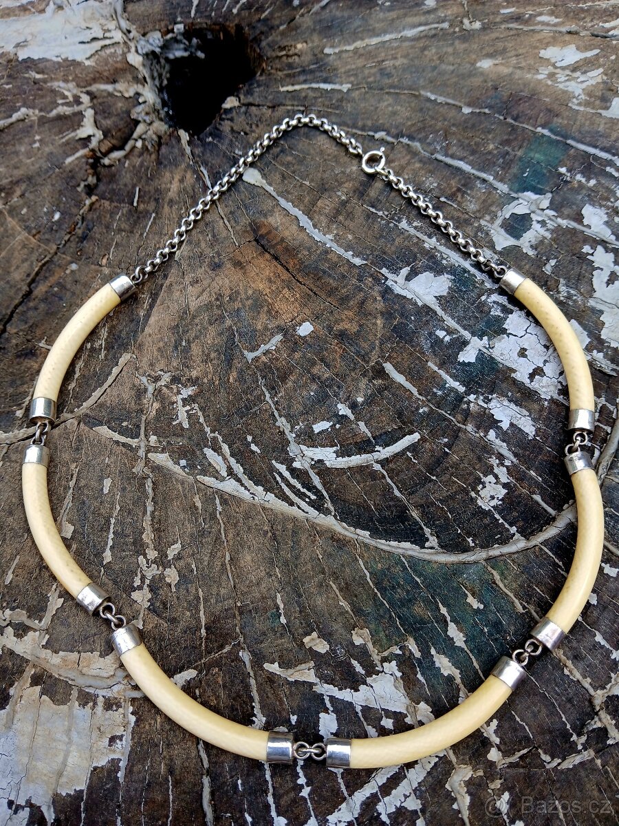 Náhrdelník slonovina + stříbro - 3