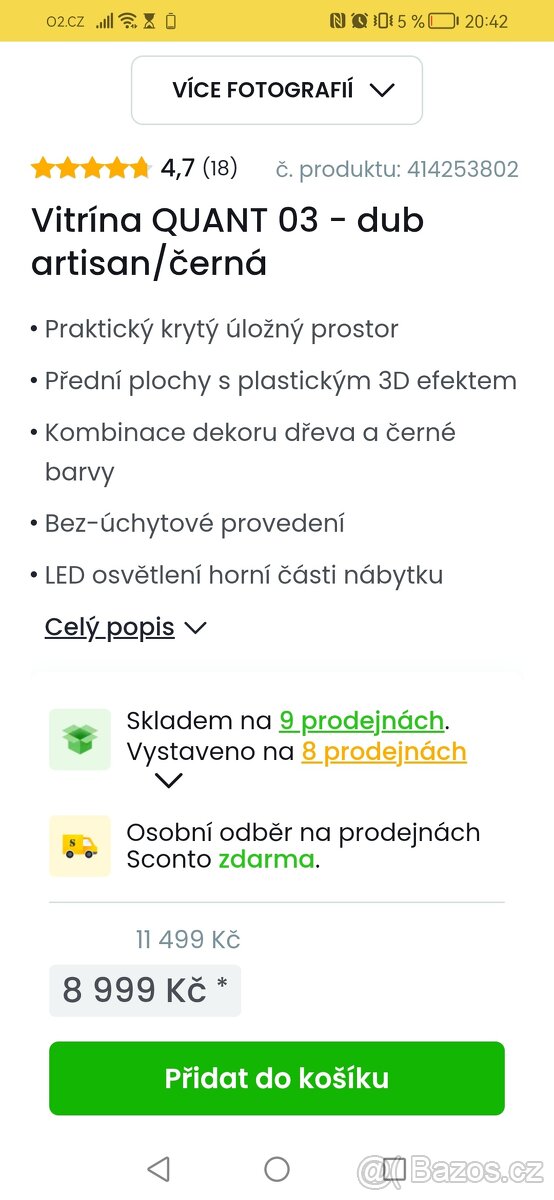 Prosklená vitrína Sconto. Dub artisan - 3