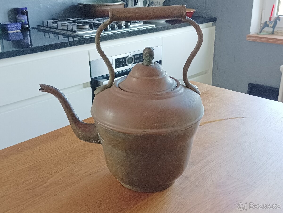 FRANCOUZSKÁ STAROŽITNÁ MOSAZNOMĚDĚNÁ KONVICE RUČNĚ VYROBENÁ - 3