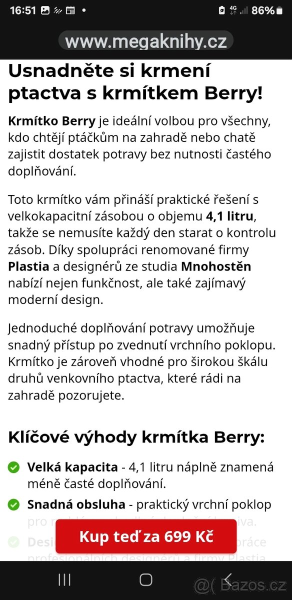 Nové závěsné krmítko plastia/berry 4,1l - 3
