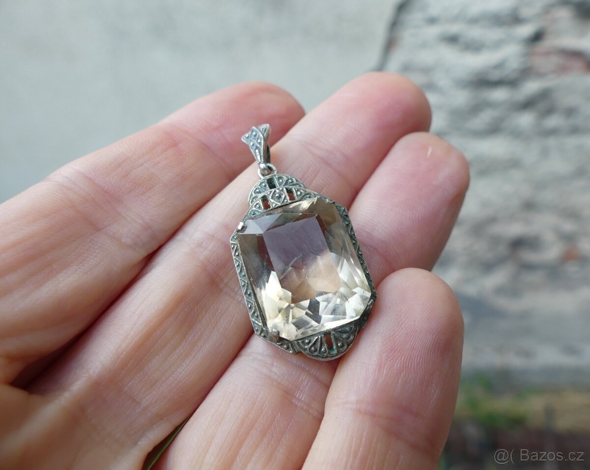 Starožitný stříbrný Art Deco přívěšek - 3