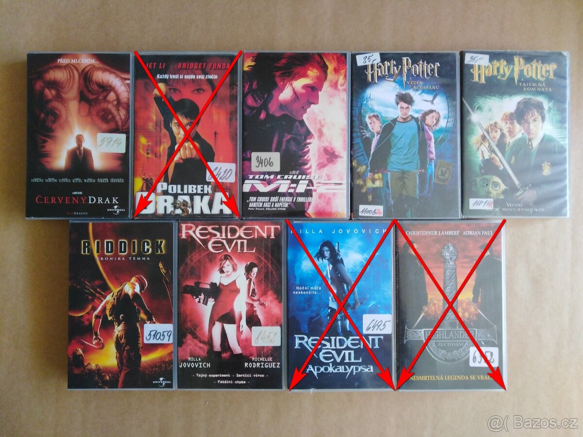 VHS kazety s bývalé videopůjčovny - 1 kus=50Kč - 3