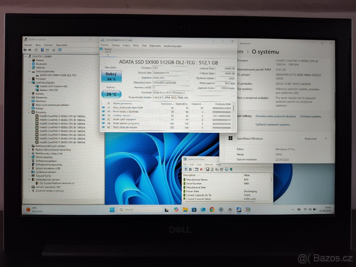 Kovový podsvícený Dell,i7-8gen,4gb GPU,14", SSD. - 3