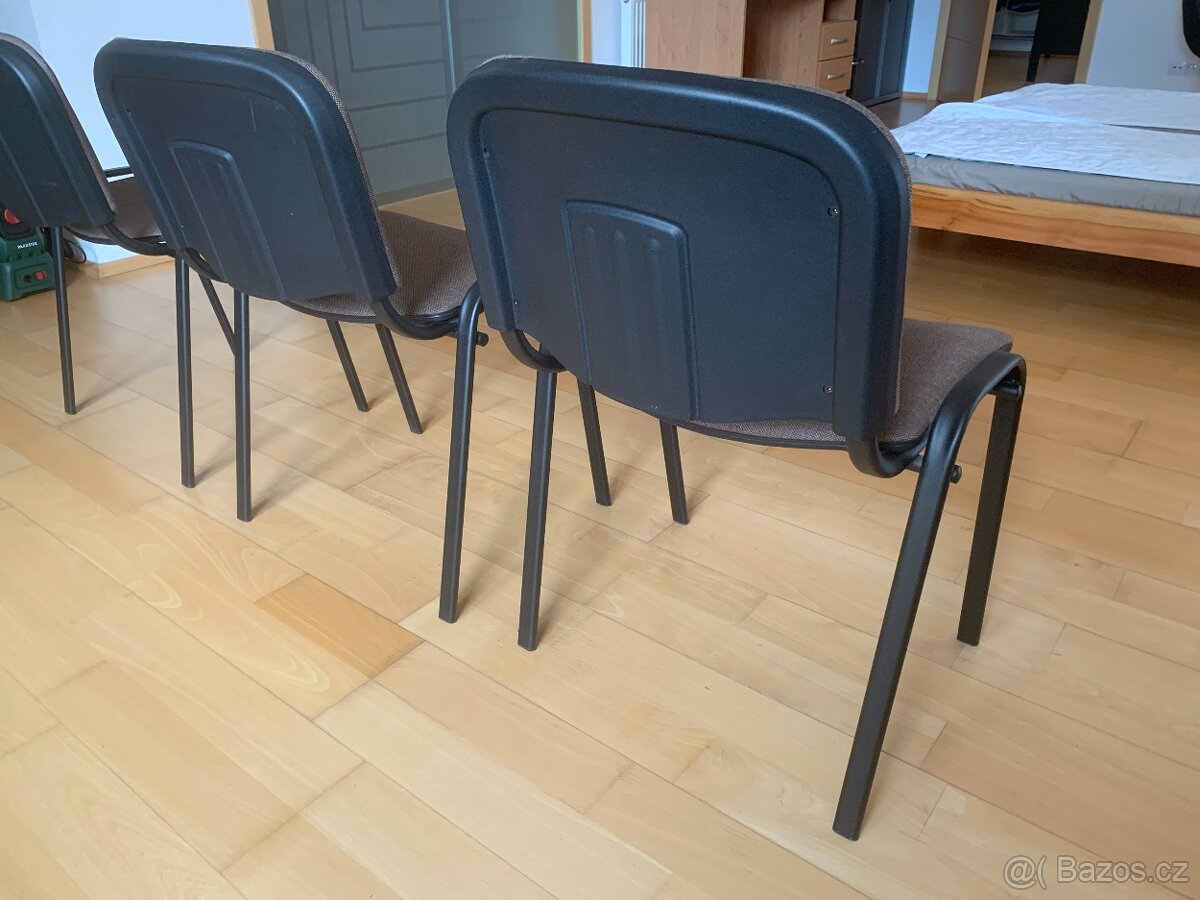 Židle černý matný kov a hnědé čalounění - 3