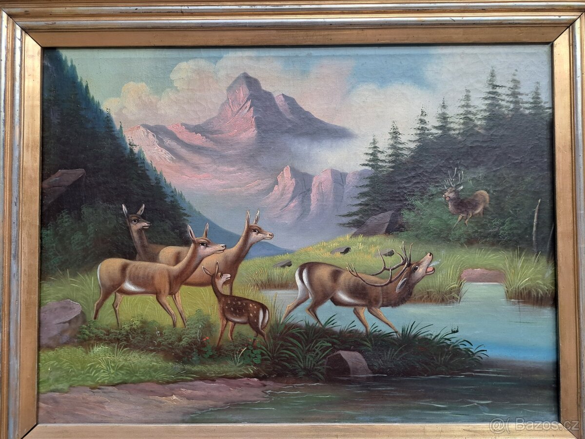 2 obrazy z 19.století, myslivecký motiv - 3