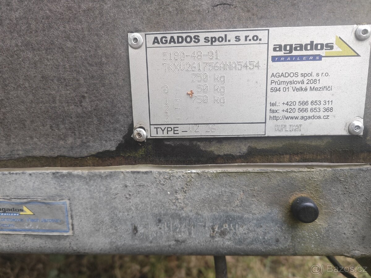 Přívěs Agados VZ26 rv.2006 - 750kg, 2,5m délka, 100km/h - 3