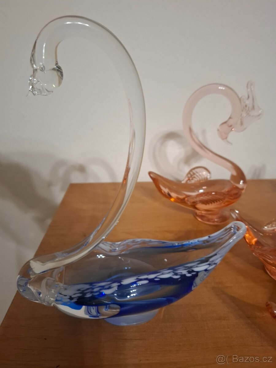 Hutní sklo labutě a ptáčci - 3