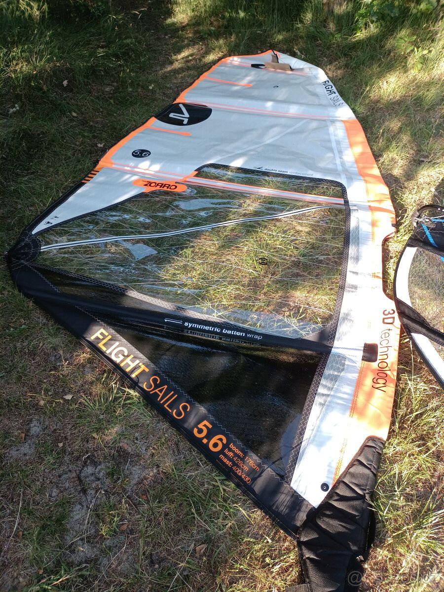 windsurf plachty Flight 3.6, 5.6, karbon ráhno - 3