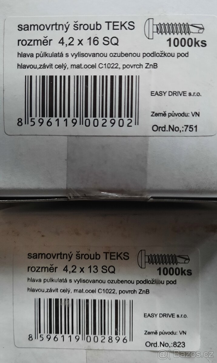 Teks šrouby samovrtné 1000 ks - 3