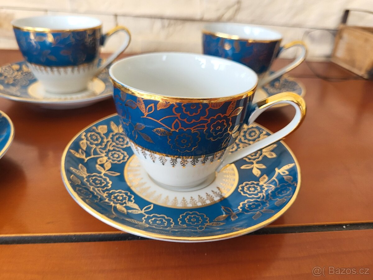 SOUPRAVA KÁVOVÁ STAROŽITNÁ MODRO-ZLATÁ KRÁSNÁ - 3