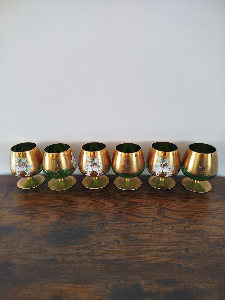 Napoleonky_sklo zelené , zlato + smalt, novoborské sklo - 3