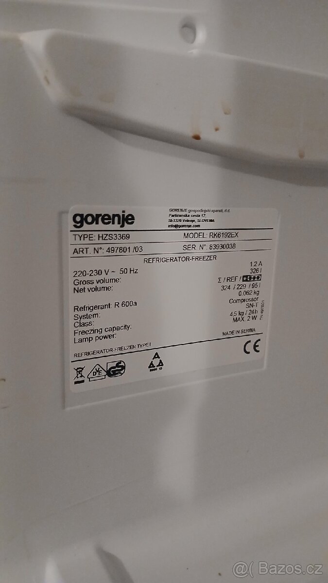 Lednice s mrazákem Gorenje HZS3369 - 3
