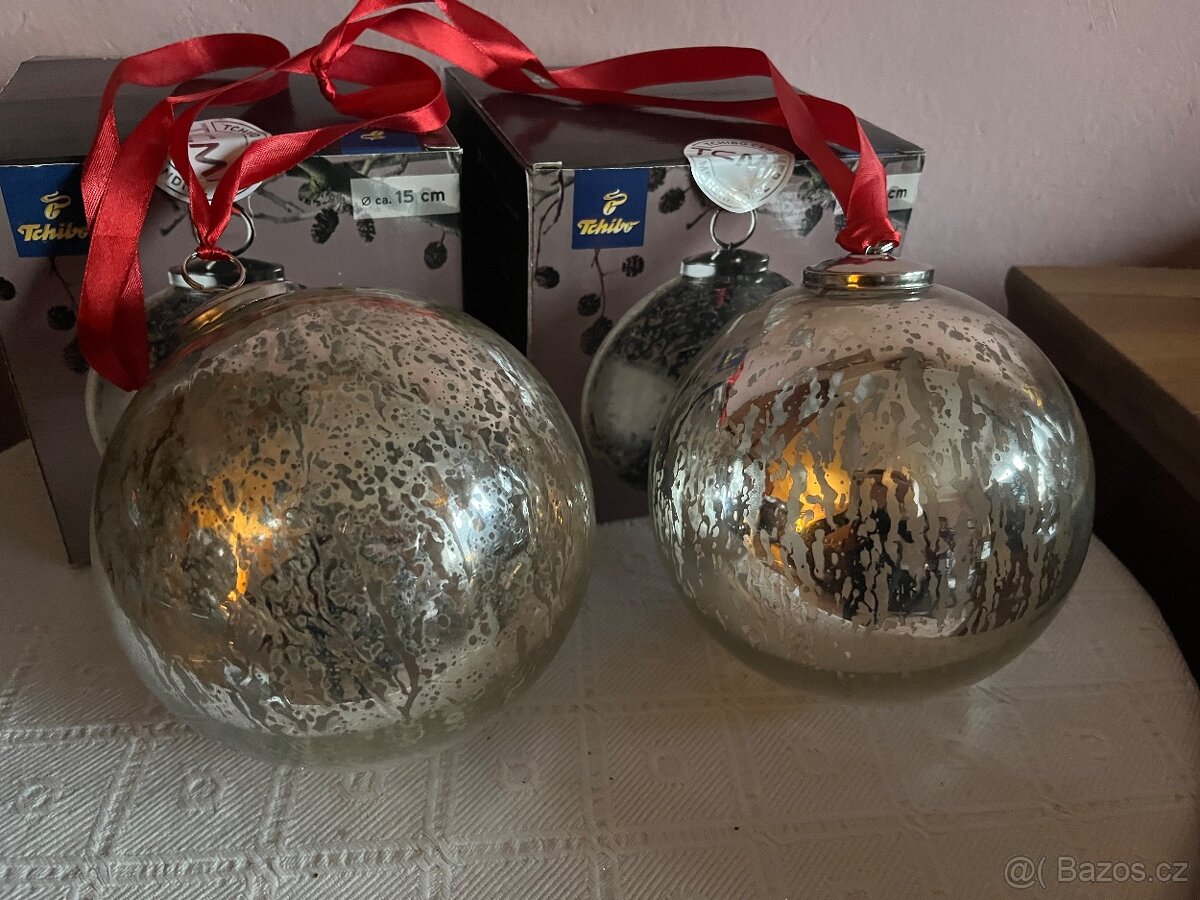 Nové skleněné koule Tchibo na zavěšení 15 cm 2 Ks - 3