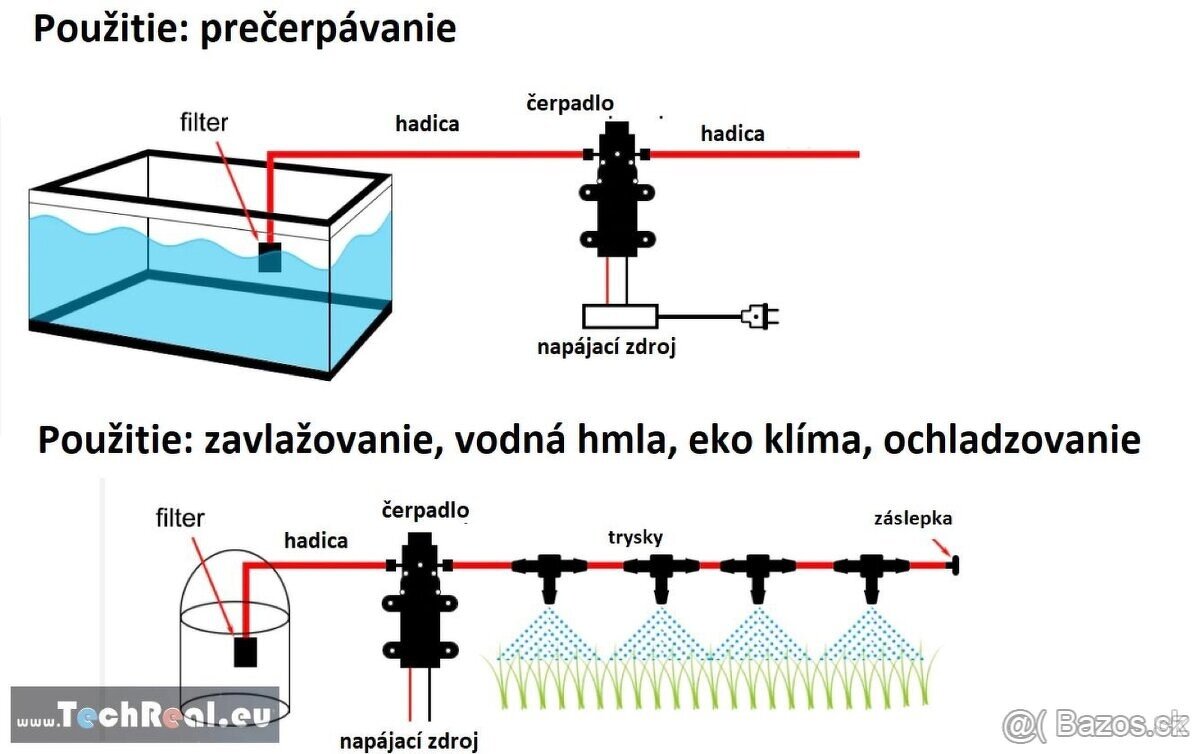 Vodní membránové čerpadlo 12V 100W - 8L/min - 3
