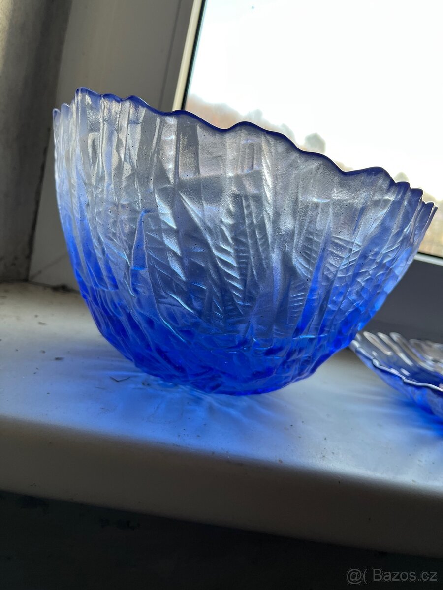 Sada modrých skleněných mís – „Ledová struktura“ - 3