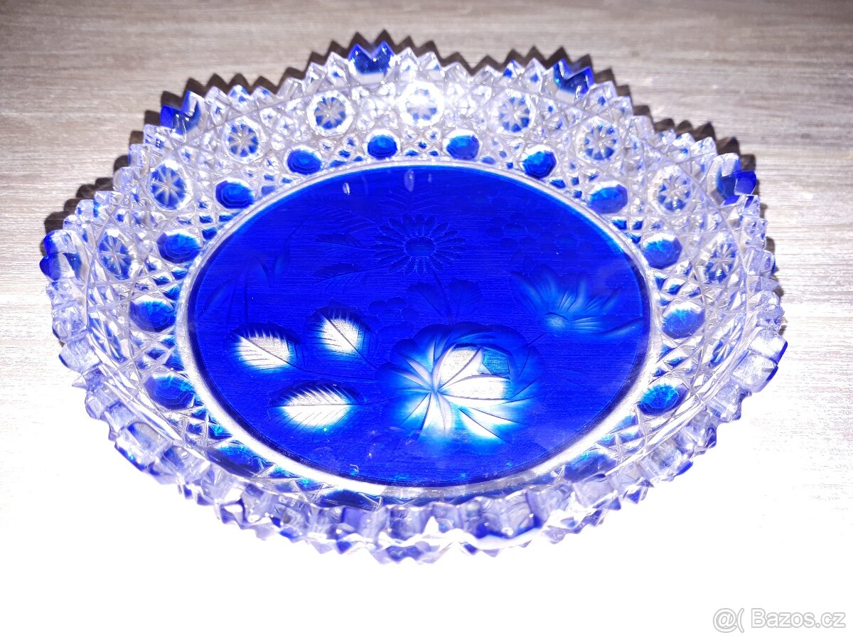 Modrá broušená miska - retro - 3