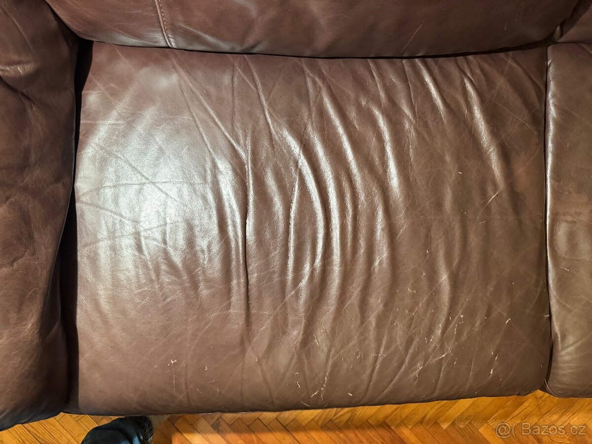 Kožená sedačka - pravá kůže, pohodlná, zachovalá - 3