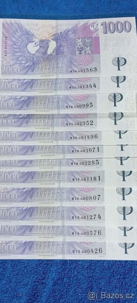 1000 Kč s přítiskem, kompletní sada série M01-M24 - 3