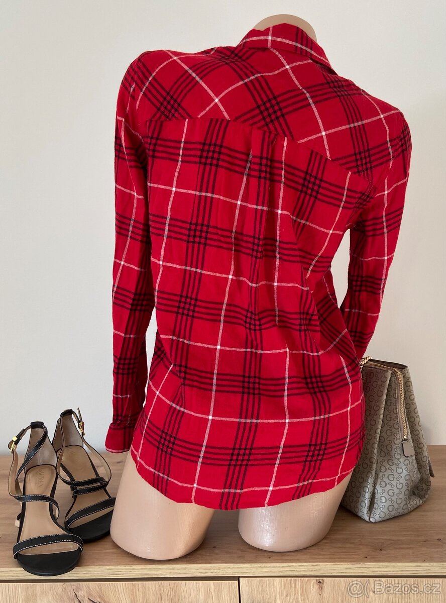 Červená kostkovaná košile H&M vel.34 100%bavlna - 3